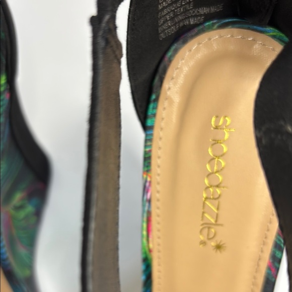 EUC! Black Green Blue Pink Ankle Strap Platform Wedge Heels - Picture 3 of 11